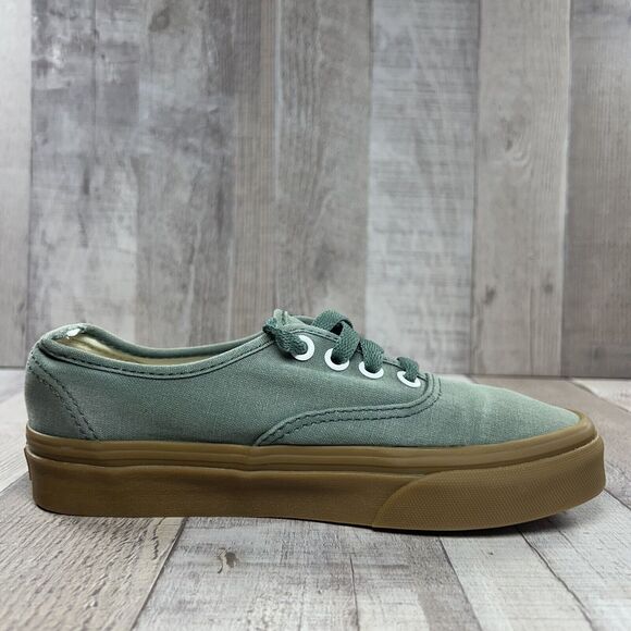 Vans Authentic Kids Size 3.5 Canvas Skate Shoes Sneaker Duck Green Gum Sole - Picture 6 of 14